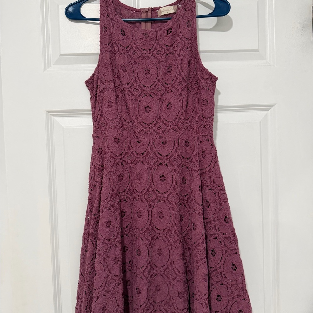 Altar'd State Mauve Lace Fit-and-Flare Mini Dress